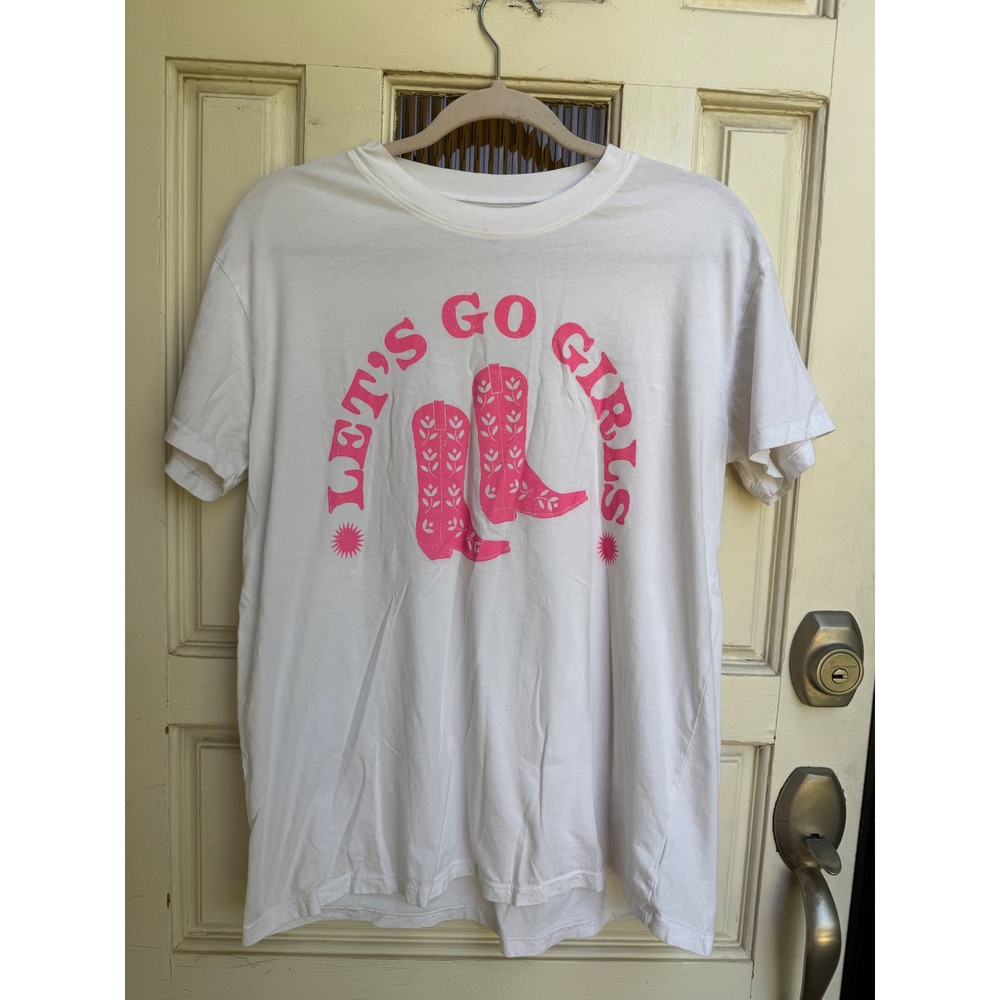 Show Me Your Mumu‎ Lets Go Girls Cowboy Boot Graphic Tee White Pink Size XS